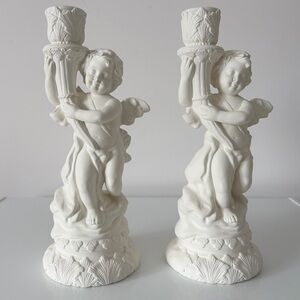 Art Nouveau Cherub Candlestick Holders Angel Hollywood Regency Rococo
